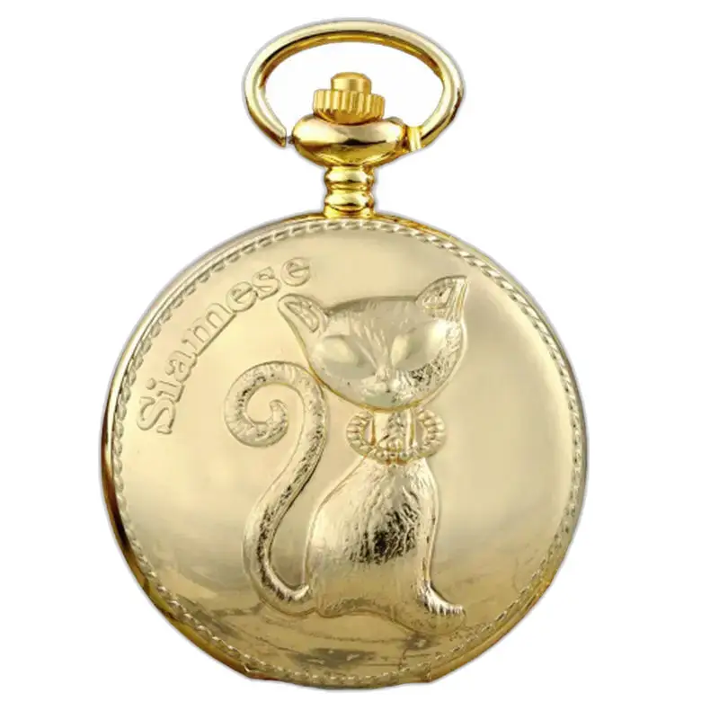 Orologio con collana di gatti cinesi in oro fantasia con elegante motivo a gatti