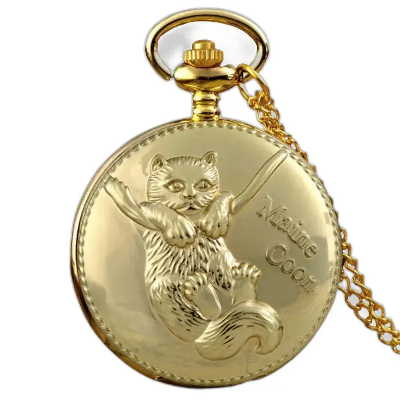 Orologio con collana di gatti cinesi in oro fantasia con design di gatti dorati