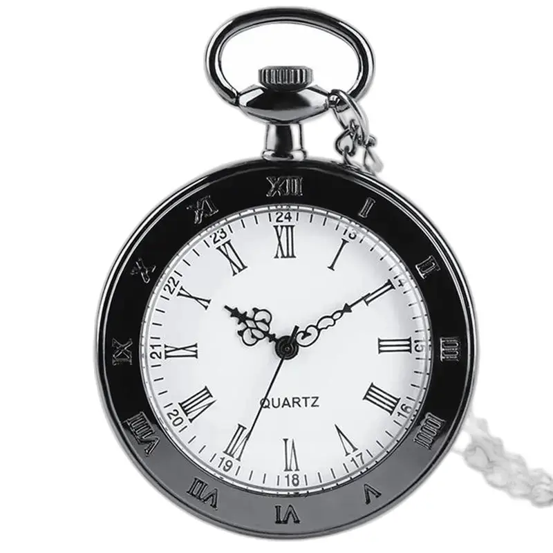 Orologio classico vintage con collana nera per donna e uomo con elegante orologio da tasca in argento