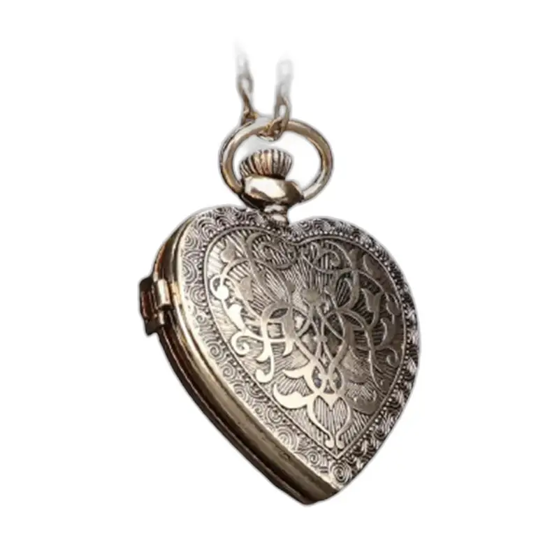 Orologio con collana a cuore in argento decorato a forma di cuore, vintage ed elegante