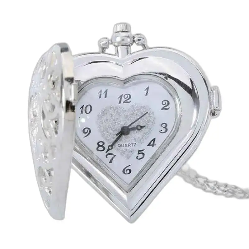 Orologio con collana Photo Heart in argento di lusso con design a forma di cuore