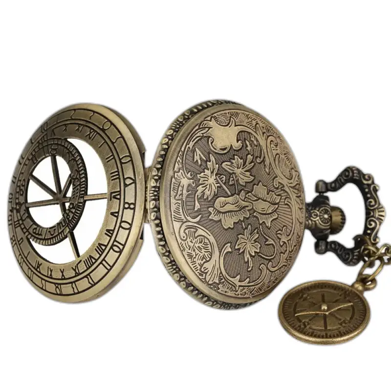 Orologio con collana e bussola in bronzo antico con orologio e bussola integrati