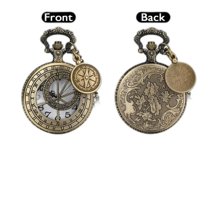 Orologio con collana con bussola al quarzo bronzo mezzo cacciatore con stile antico, elegante orologio con collana