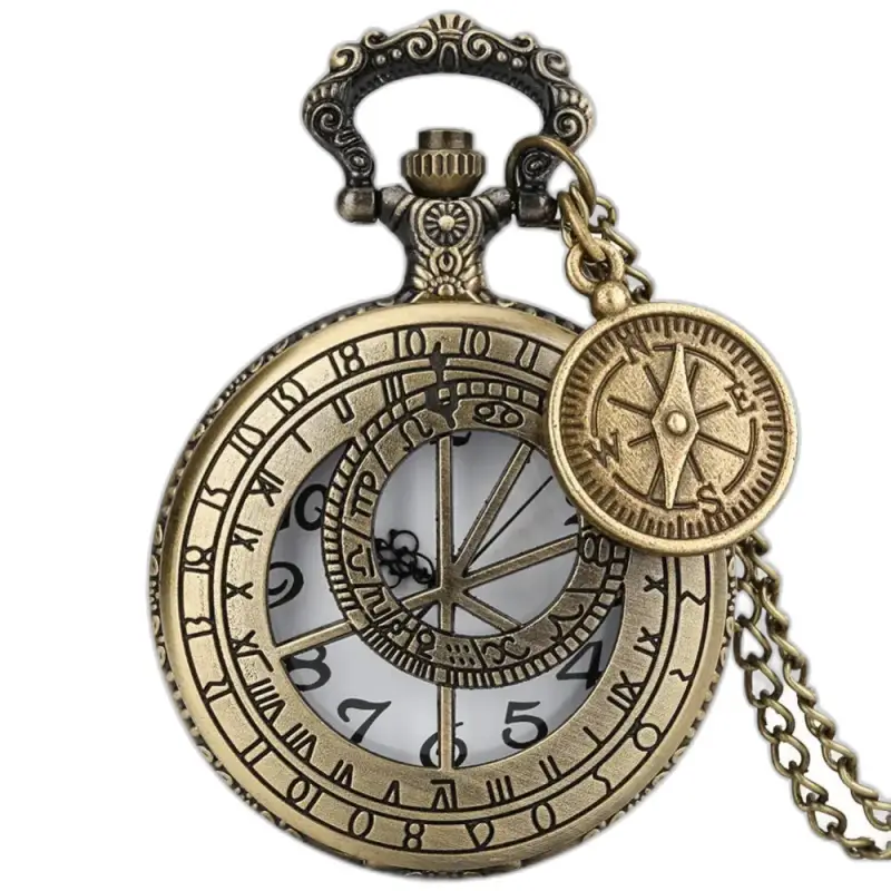 Orologio con collana e bussola al quarzo bronzo mezzo cacciatore con orologio antico e ciondolo a bussola