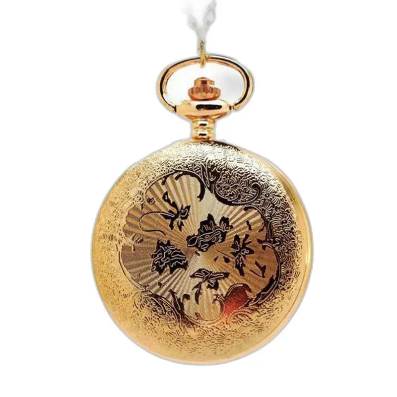 Orologio collana in oro con disegno floreale e pietre preziose, meccanismo al quarzo