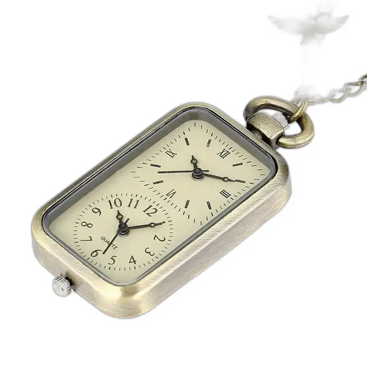Orologio con doppia collana vintage in bronzo per uomo e donna, elegante stile doppio quadrante