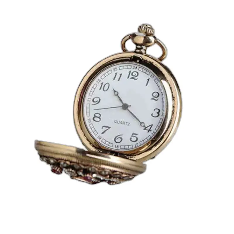 Orologio Collana da Donna con Pietre Preziose e Orologio Aperto in Oro Lucido