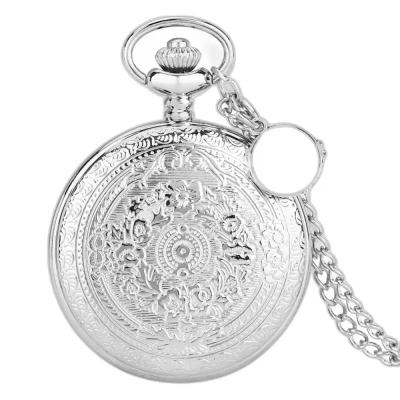 Orologio da donna con collana in argento con orologio al quarzo a ruota spogliata decorata con motivi
