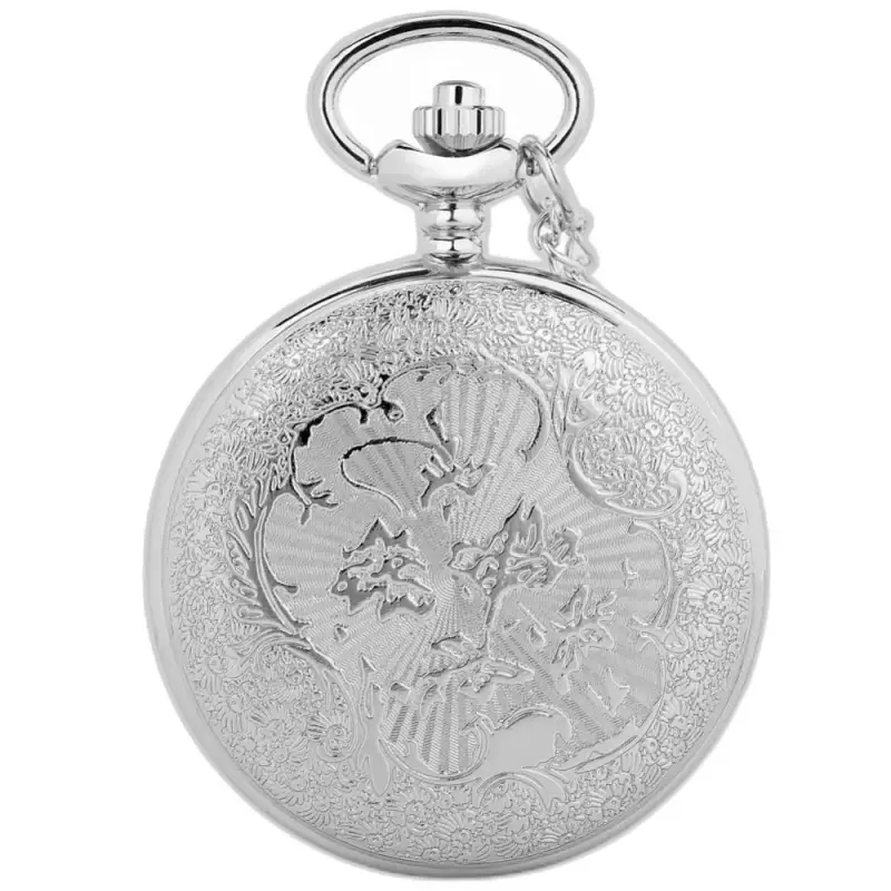 Elegante orologio con collana di fiori mandala blu con orologio da tasca in argento inciso