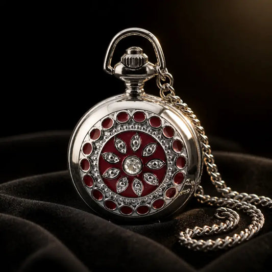 Orologio da tasca da donna con collana di fiori incisi - Univers Gousset