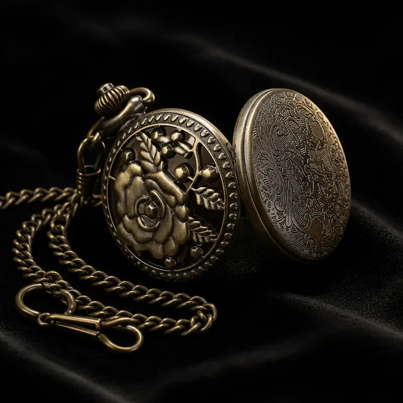 Orologio da tasca meccanico vintage con incisione rosa - Univers Gousset