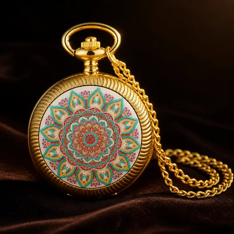 Orologio da tasca al quarzo con collana di fiori in bronzo da donna - Univers Gousset