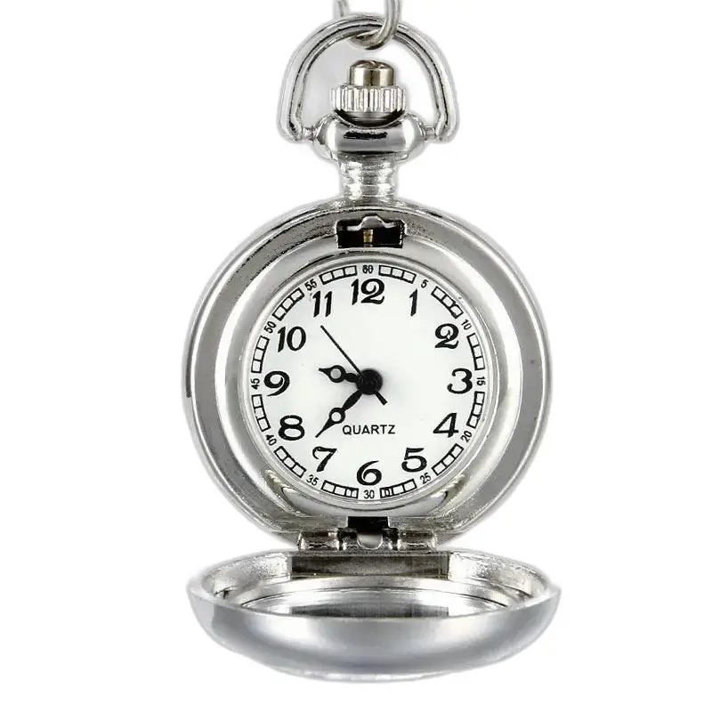 Orologio con collana in argento con fiori blu e design elegante da tasca