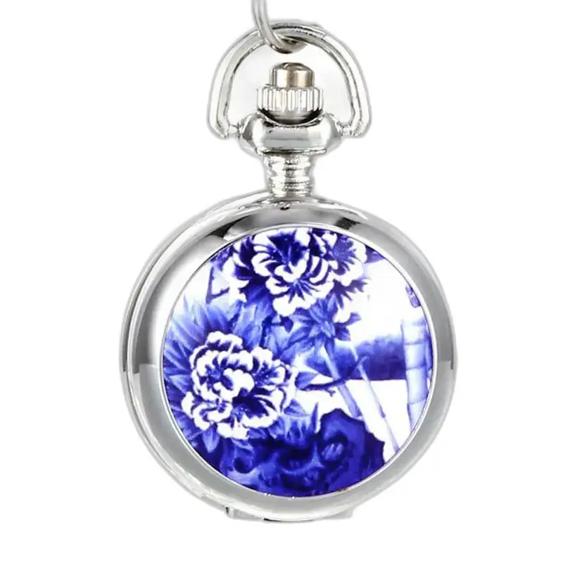 Orologio con collana in argento Blue Flowers con elegante disegno floreale blu