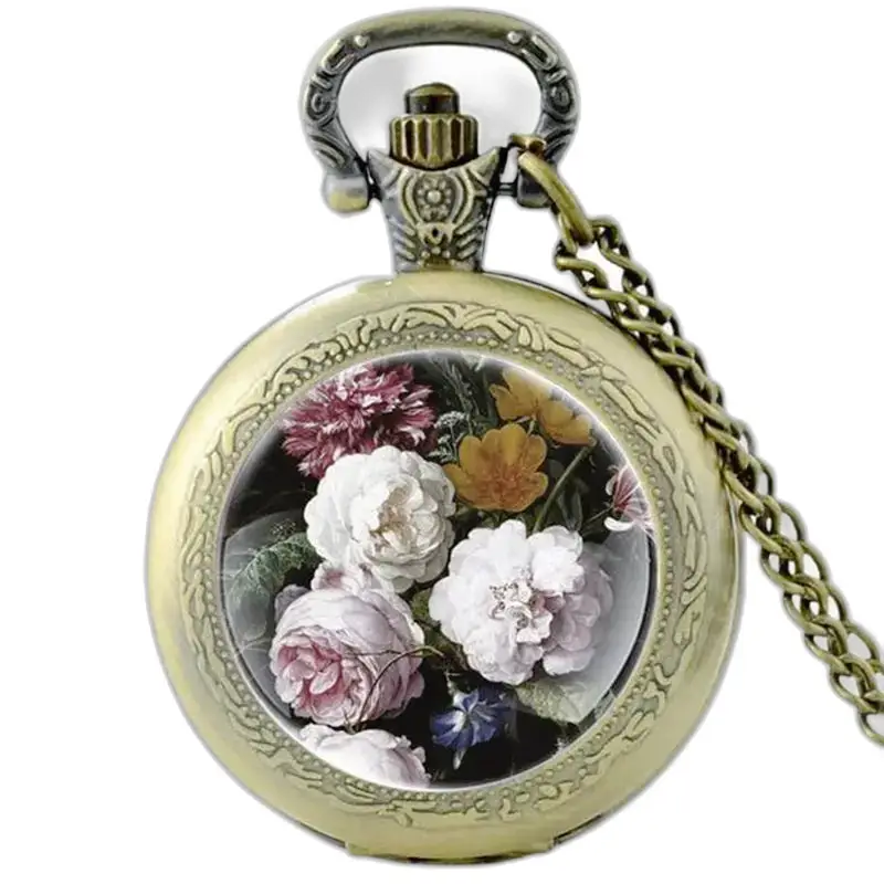 Orologio vintage con collana Fleurs Charmeuses con catena ed elegante motivo floreale