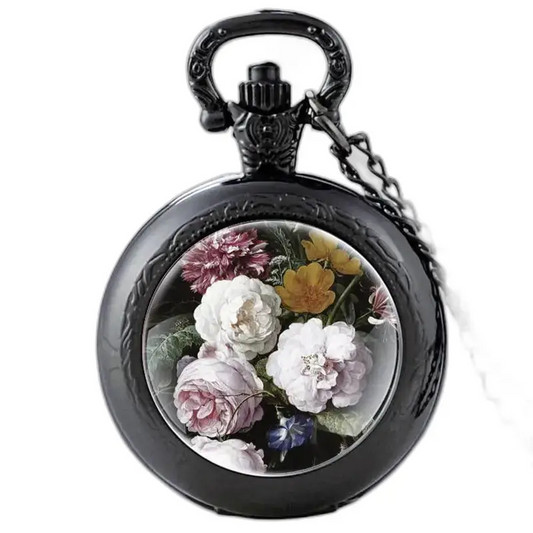 Orologio vintage con collana di fiori Charmeuses per donna uomo con orologio floreale nero