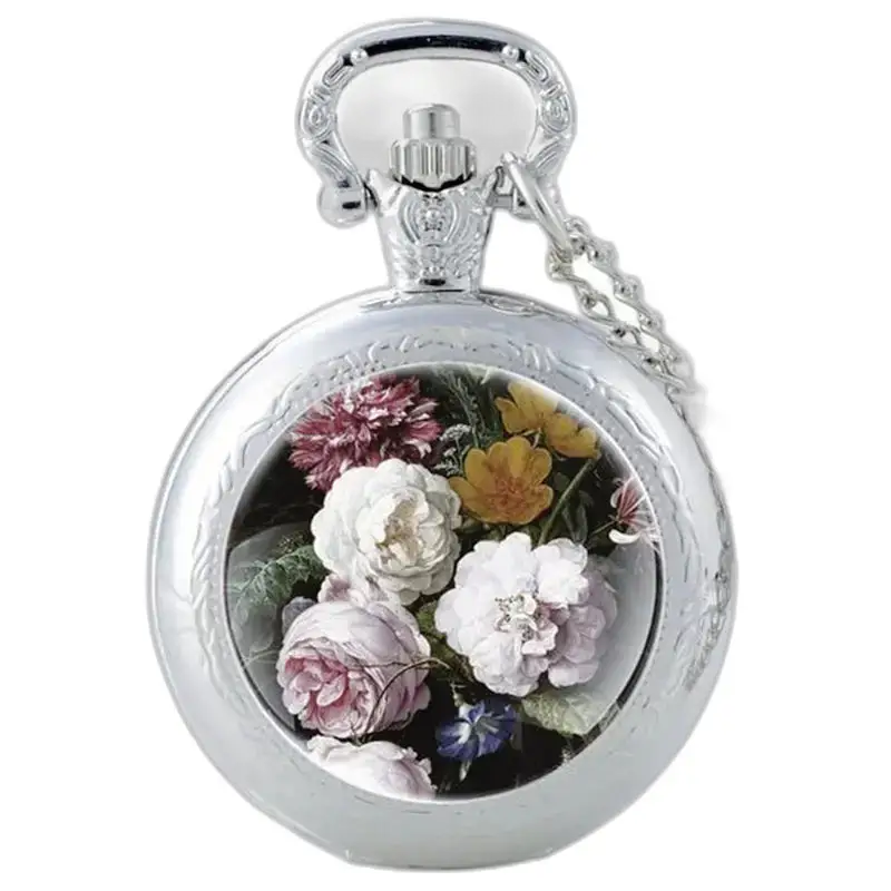 Orologio con collana di fiori con elegante quadrante argentato e display floreale