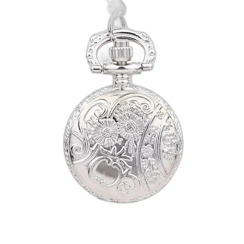 Elegante orologio con collana in argento con fiocco di neve per uomo e donna con un elegante quadrante floreale argentato
