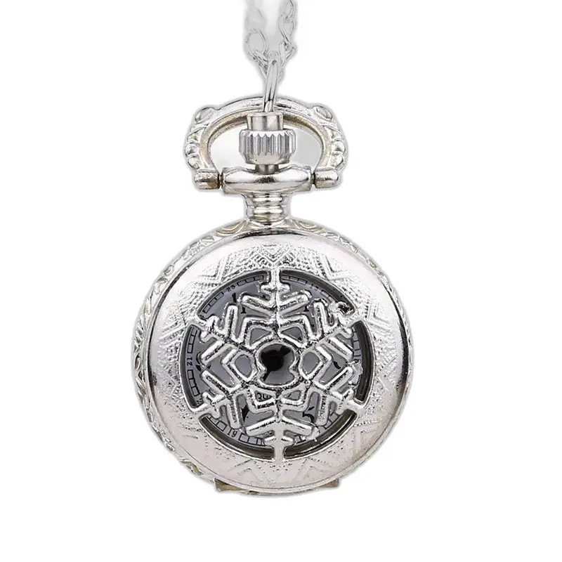 Elegante orologio con collana in argento con fiocco di neve con un elegante motivo a fiocco di neve in argento