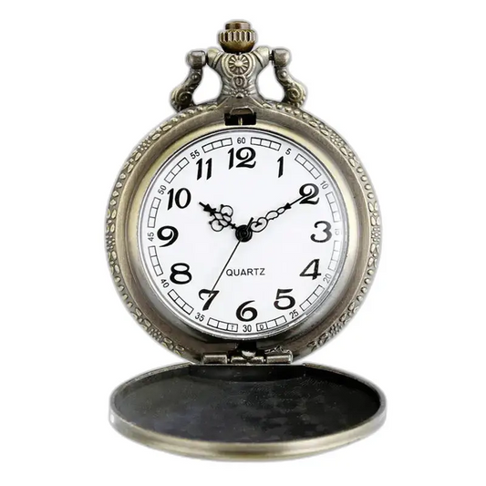 Orologio con collana in bronzo vintage con ciondolo a forma di foresta e orologio da tasca in stile vintage