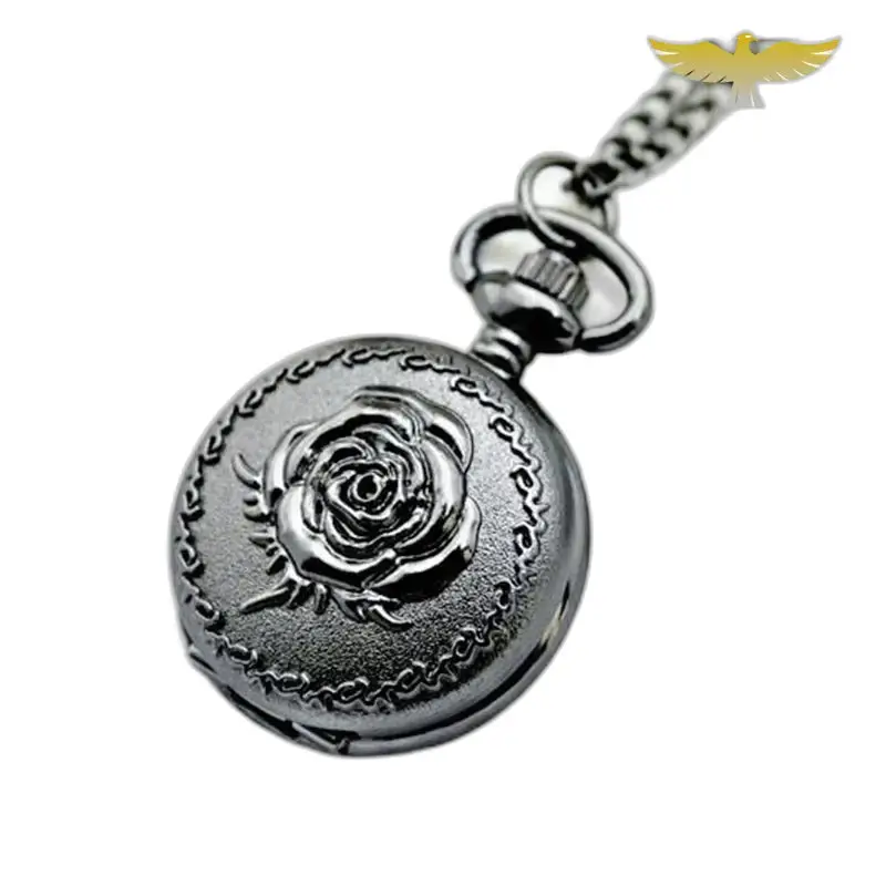 Orologio con collana e ciondolo da ragazza vintage chic con orologio in argento inciso a rosa