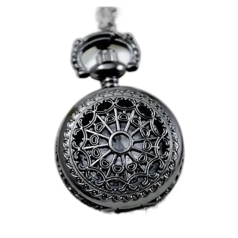 Orologio con collana e ciondolo da ragazza vintage chic con orologio da tasca nero decorato
