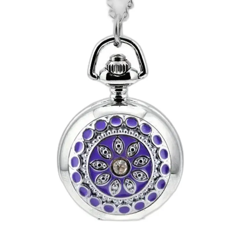 Orologio con collana Harmony con orologio con collana in argento e disegno floreale viola