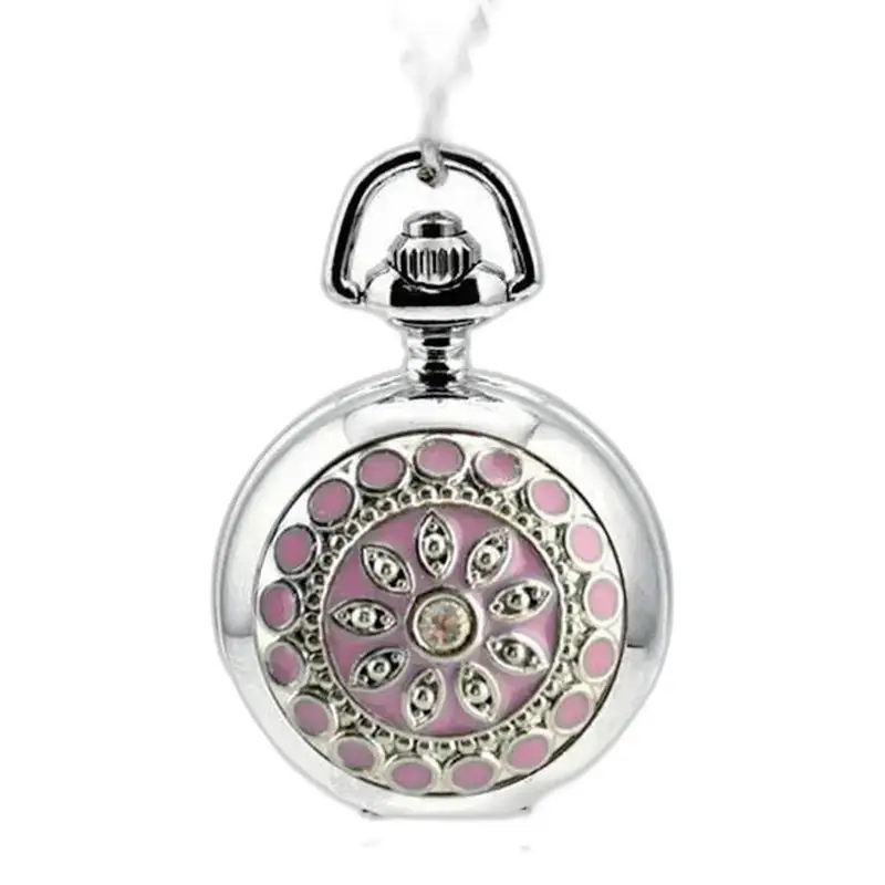 Orologio con collana Harmonie con disegno floreale rosa su elegante orologio in argento
