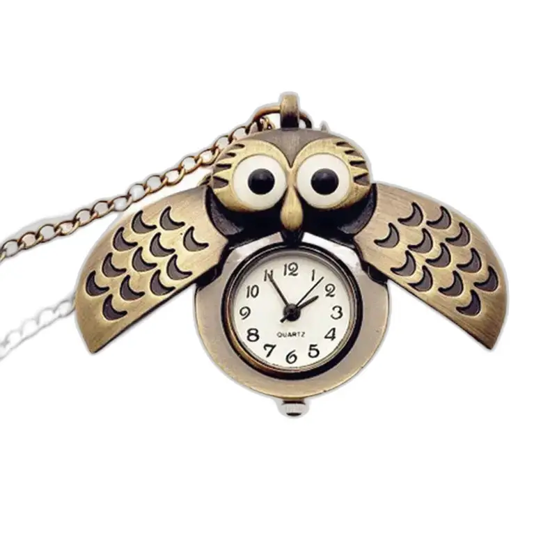 Orologio vintage con collana e ciondolo a forma di gufo in bronzo nero con elegante design a forma di gufo