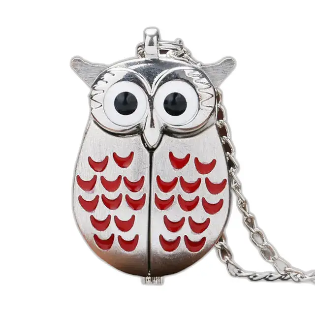 Orologio vintage con collana e ciondolo a forma di gufo in argento con elegante design a forma di gufo