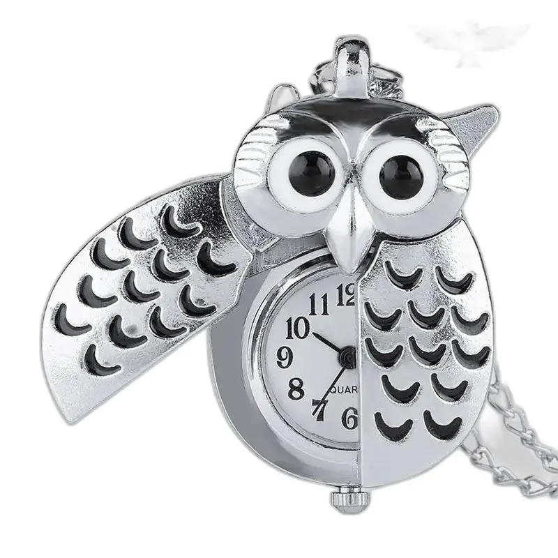 Montre Collier Hibou Vintage Femme Argent Bronzed avec un élégant hibou argenté