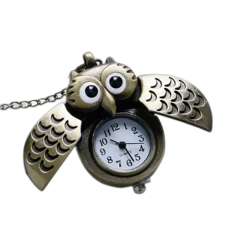 Orologio da donna vintage con collana a forma di gufo in argento bronzato dall'elegante design a forma di gufo