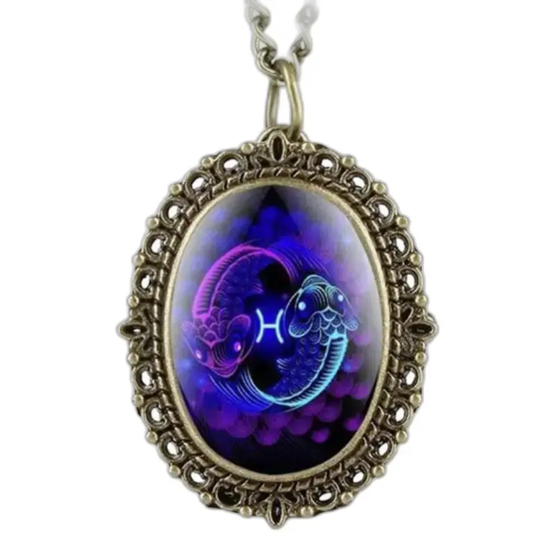 Ciondolo con segno zodiacale Pesci su orologio con collana oroscopo in bronzo