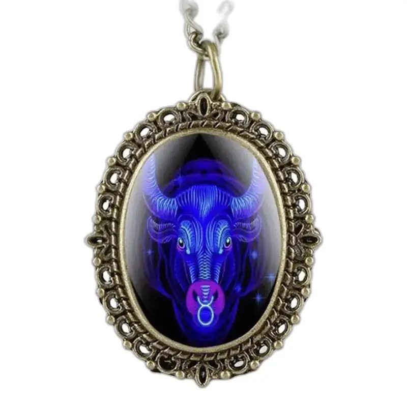Orologio con ciondolo Toro in bronzo, collana con oroscopo e 12 segni zodiacali