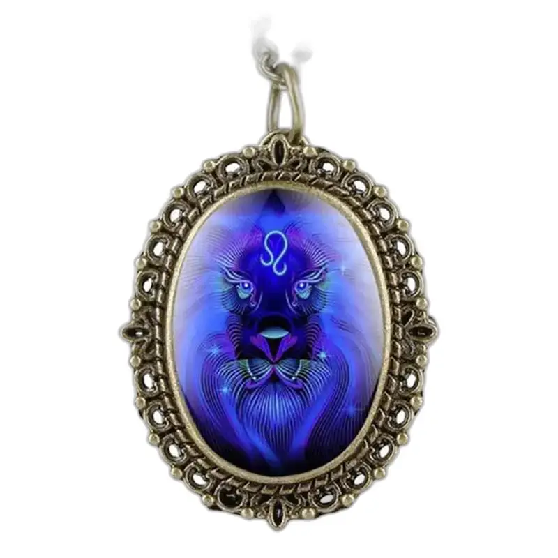 Ciondolo zodiacale Leone ovale su collana oroscopo orologio 12 segni in bronzo
