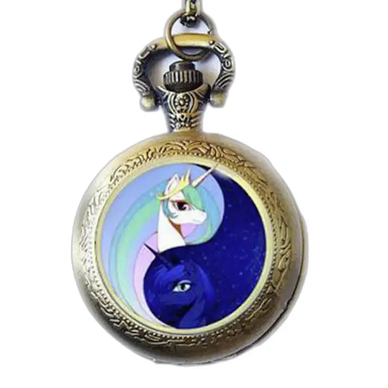 Orologio con collana in bronzo e oro con unicorno con design yin-yang di unicorno in bronzo