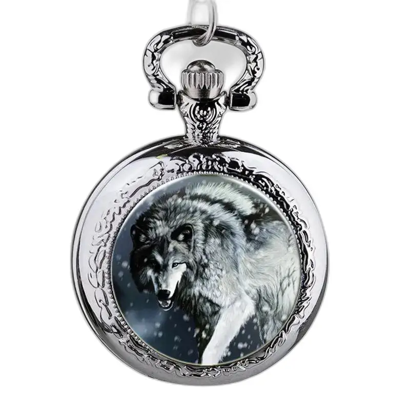 Orologio con collana a forma di lupo in acciaio inossidabile color argento con elegante design a forma di lupo