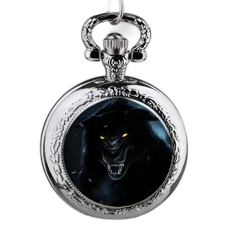 Orologio con collana di lupi in acciaio inossidabile color argento con design di lupo mannaro