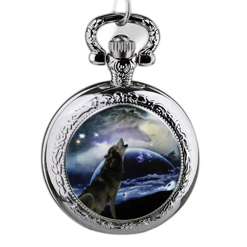 Orologio con collana a forma di lupo in acciaio inossidabile color argento con elegante stile lupo argentato