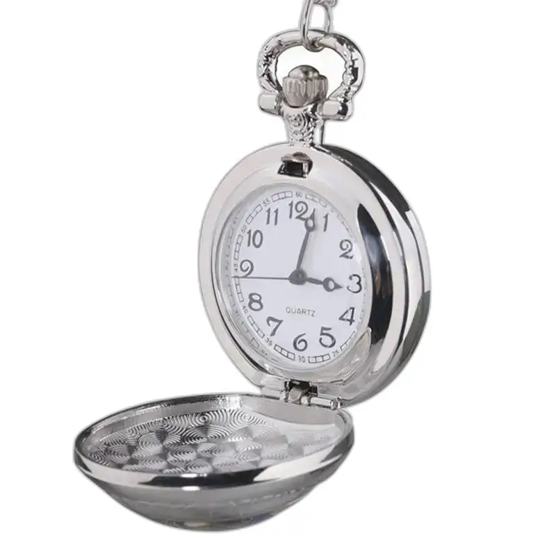 Orologio con collana a forma di lupo in acciaio inossidabile color argento con coperchio aperto e stile elegante