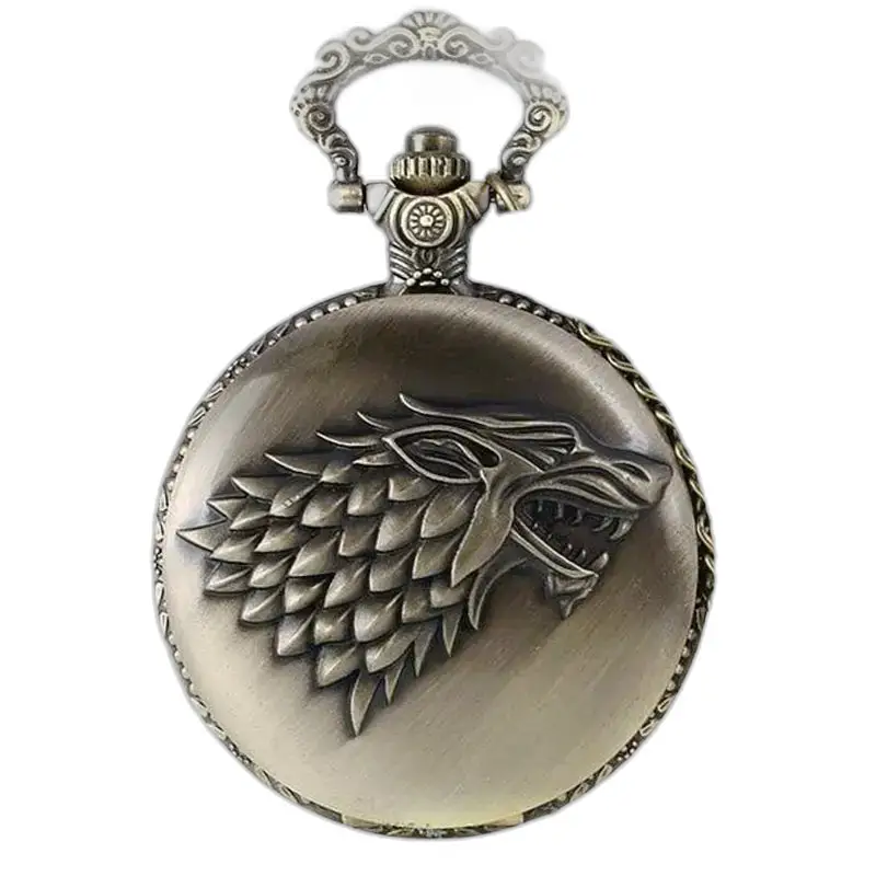 Orologio con collana del lupo di Games Of Thrones con un antico orologio e l'emblema del lupo