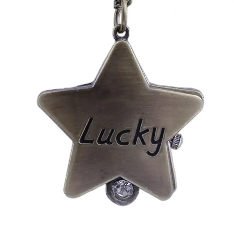 Orologio da donna vintage con collana Lucky con pendente a forma di stella in bronzo e iscrizione portafortuna