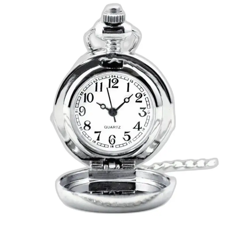 Orologio con collana in argento con orologio da tasca aperto, stile fantasy manga