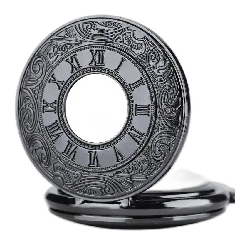 Montre Collier Mécanique Style Pendentif avec boîtier noir orné élégant