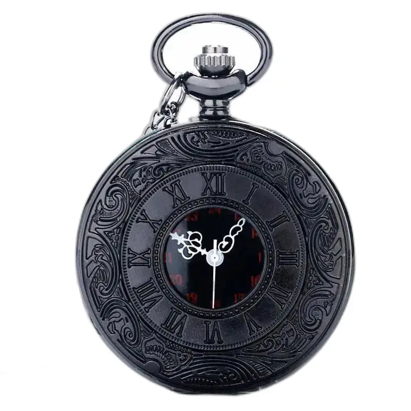Orologio da collana meccanico nero decorato con delicato stile pendente