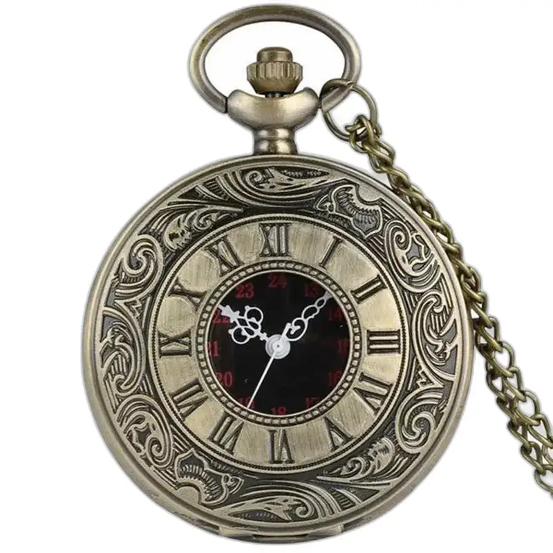 Orologio meccanico da collana con design pendente in bronzo decorato