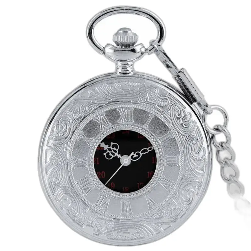 Orologio meccanico da collana con quadrante argentato e numeri romani