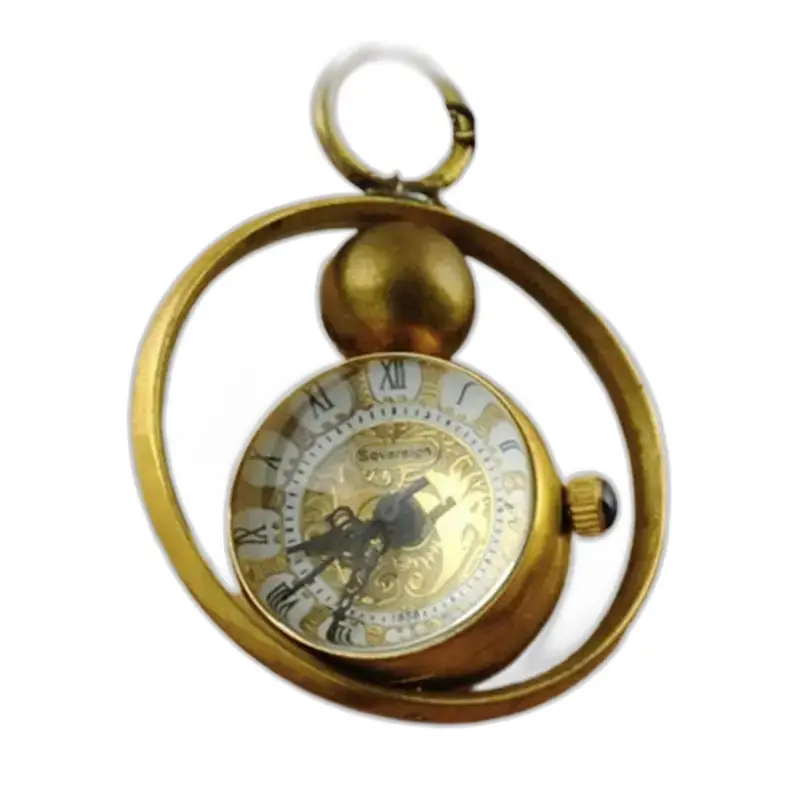 Orologio da collana meccanico vintage in rame con quadrante dorato e numeri romani