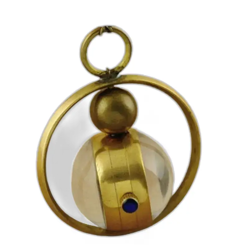 Ciondolo in oro con sfera trasparente e accento blu per orologio meccanico da collana