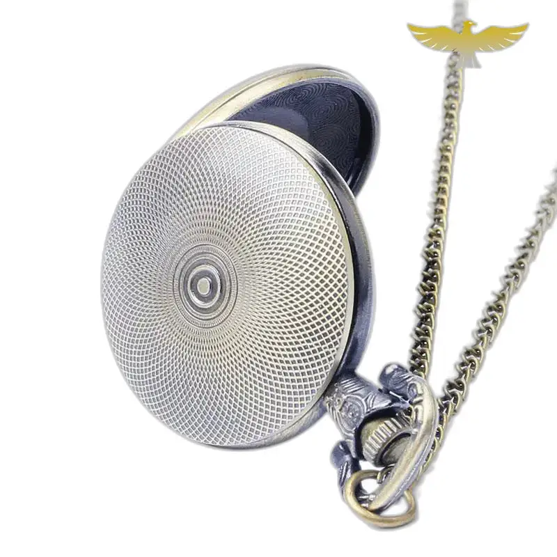 Orologio da collana in metallo con patta protettiva, elegante orologio da tasca in argento
